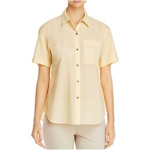 LAFAYETTE 148 Justice Yellow White Stripe Short Sleeve Button Down Shirt X